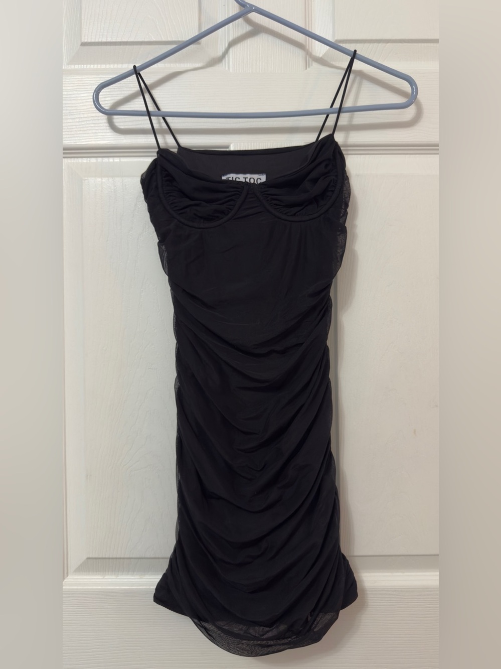 Black Ruched Mini Dress with Spaghetti Straps